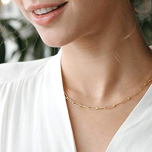 [Australia] - Ldurian Dainty Circle Karma Choker Necklace 14K Real Gold Plated Delicate Circle Necklace for Women 05 Paperclip 15in 