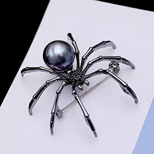 [Australia] - JOYID Big Spider Brooch Zircon Crystal Peal Belly Mother Spider Brooch Pin Clothing Jewelry for Women Men Black 