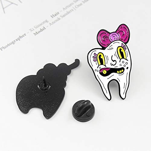 [Australia] - Funny Teeth White Enamel Mr Tooth and Miss Tooth Brooch and Safe Pin 