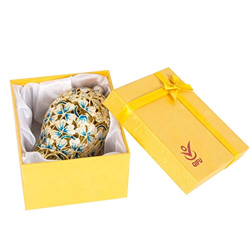 [Australia] - QIFU Hand Painted Enameled Faberge Egg Style Decorative Hinged Jewelry Trinket Box Unique Gift for Home Decor White 