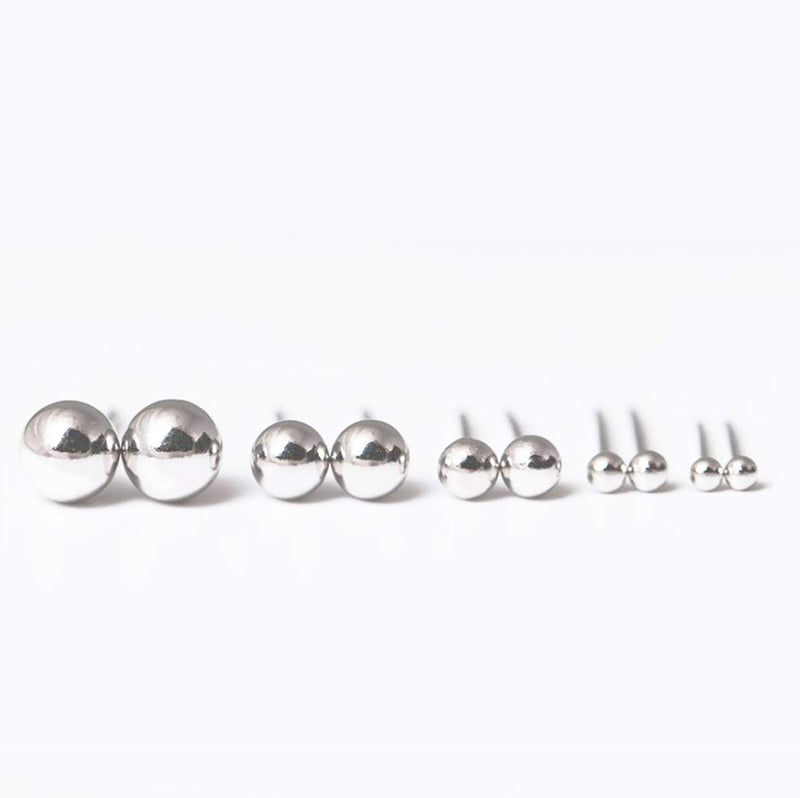 [Australia] - 925 Sterling Silver Stud Earrings Set for Women Girls, 5 Pairs Different Sizes Tiny Sterling Silver Earrings Ball Studs 2mm 3mm 4mm 5mm 6mm Round ball 