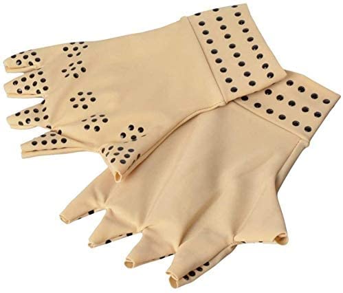 [Australia] - RZJZGZ (2Pairs) Compression Gloves Magnetic Anti-Arthritis Fingerless Gloves Relief Hand Heal Joints Pain Nude 