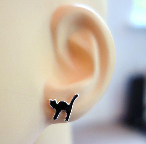 [Australia] - Black Cat Earrings - Sterling Silver Gift 