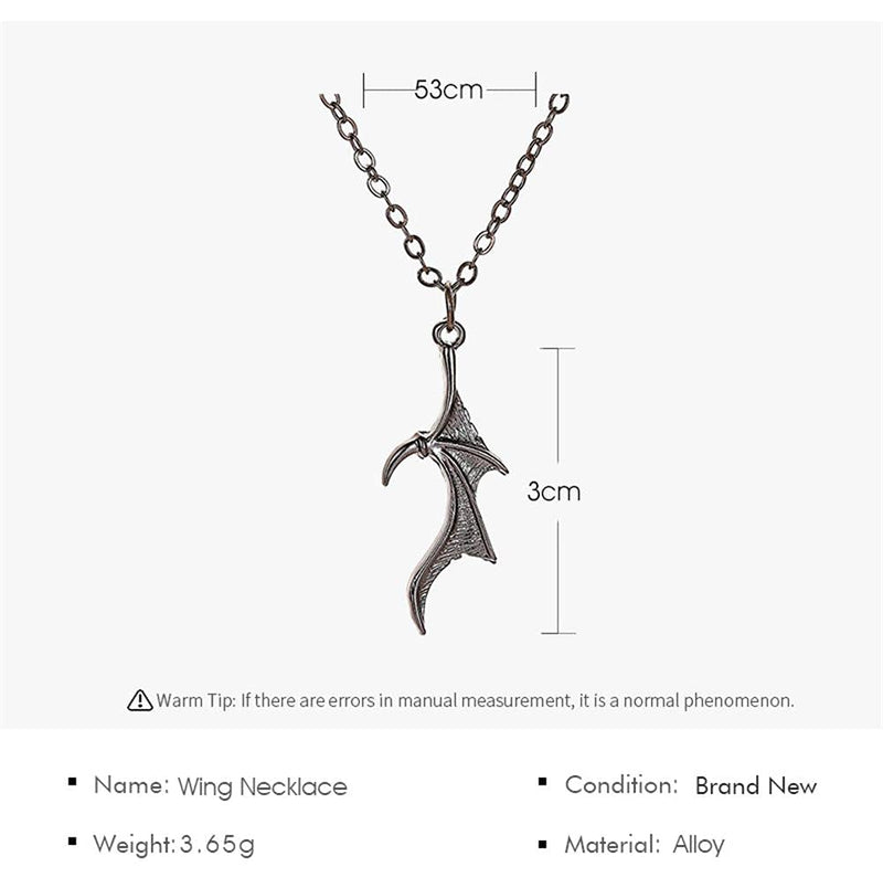 [Australia] - Demon Dragon Wing Love Heart Pendant Necklace Matching Charm Love Heart Feather Shaped Necklace Angel Devil Wings Rings Jewelry Set for Couple Family Friendship 