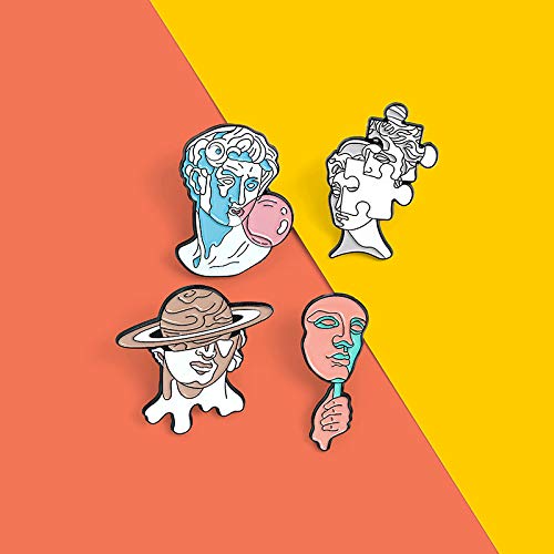 [Australia] - ROFARSO David Sculpture Enamel Pin Set Creative Vaporwave Brooch Pins Creative Mask Jigsaw Planet Puzzle Bubbles Lapel Pins Accessory for Clothes Backpacks Badges Hats Bags Gift 