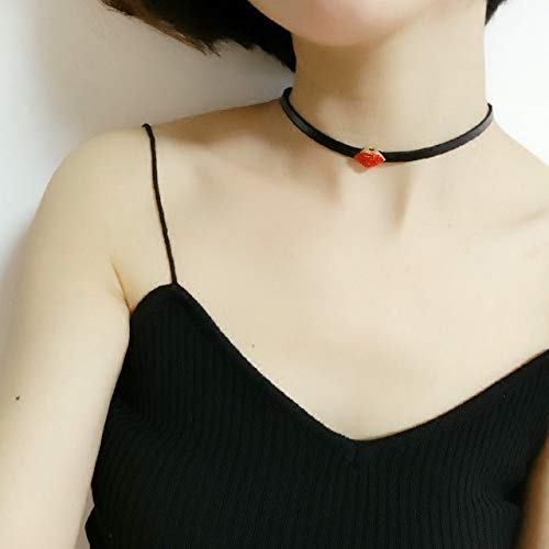 [Australia] - Red Crystal Lips Shape Choker Punk Black Pu Chain Necklace Charm Lips Element Jewelry 