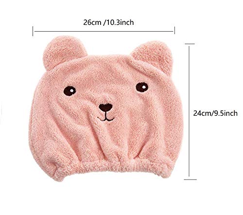 [Australia] - LASSUM Soft Absorbent Dry Hair Cap,Cute Cartoon Bear Super Soft Microfiber Children Adult Quick Drying Towel Head Wrap (Pink) 