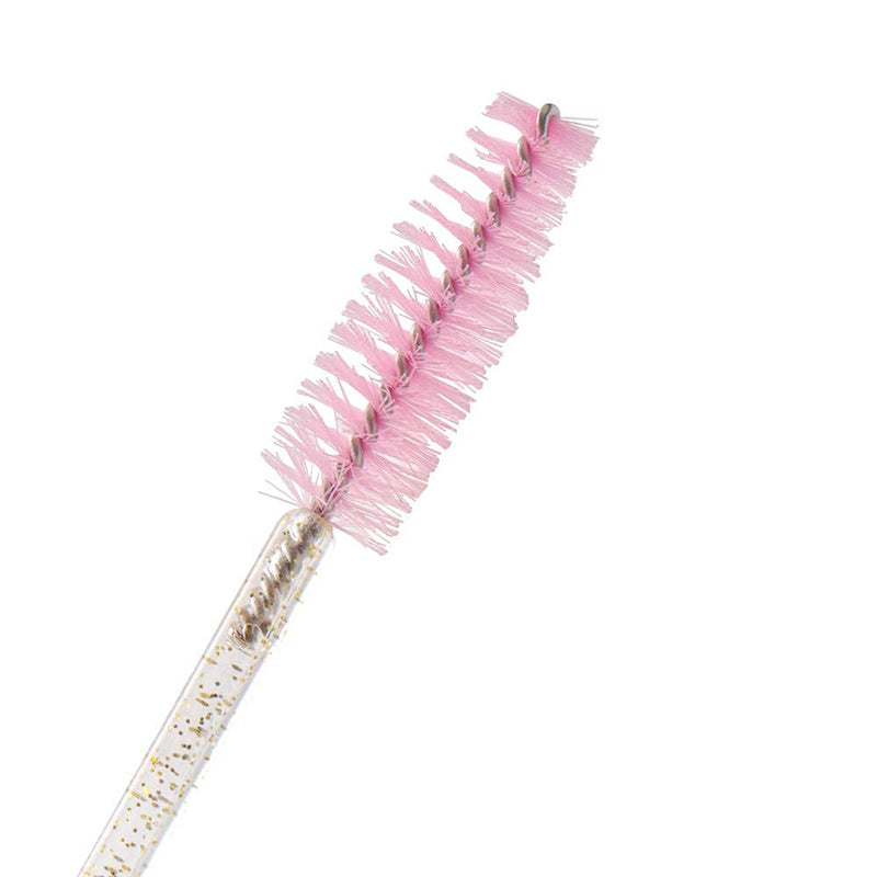 [Australia] - 300 Pack Mascara Wands Disposable Eye Lash Brushes Makeup Applicator Eyelash Extension Tool Kit, Crystal Gold Handle Pink Brush Head 