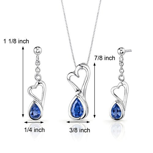 [Australia] - Created Sapphire Pendant Earrings Necklace Sterling Silver Heart Design 2 Carats 