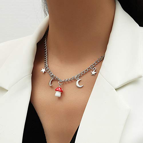 [Australia] - ZZ ZINFANDEL Star Moon Mushroom Necklace Earrings Set for Women Girls,Fashion Punk Chain with Charm 3D Simulation Mushroom Pendant Choker for Vegetables Jewelry A 