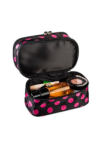 [Australia] - Cosmetic Bag MakeUp Case Double Layer Dot Pattern Portable Waterproof Wear Resistance Durable With 2 Zipper Holder With Mirror Travel Toiletry Bag Organizer (Black Rose) Black Rose 