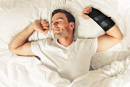 [Australia] - Doctor Developed Premium Carpal Tunnel Night Wrist Brace & Support [Single] (with splint) & Doctor Written Handbook - Fully Adjustable with Comfort Padding & Shaping (Black) Black - Single with Splint 