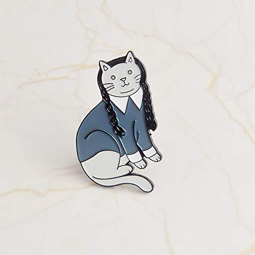 [Australia] - MIXIA Gothic Style Wednesday Adamdams Enamel Brooch Adams Cartoon Cat Pin Personality Unique Collar Backpack Jewelry Accessories 