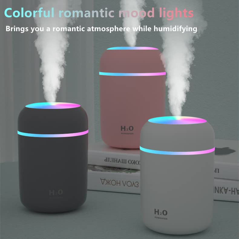 [Australia] - Colorful Cool Mini Cute Humidifier USB 300ml Portable with 7 Colors 2 Fog Mode Ultra Quiet Suitable for Home Car Bedroom Office and Travel (White) White 