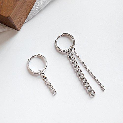 [Australia] - Kpop Earrings 925 Sterling Silver Mismatched Chain Drop Dangle Hoop Earrings Korean Cute Small Hinged Hoop Earrings 