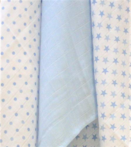 [Australia] - MuslinZ 6pk Baby Muslin Squares Burp Cloths 100% Pure Soft Cotton 70x70cm Blue Stars 