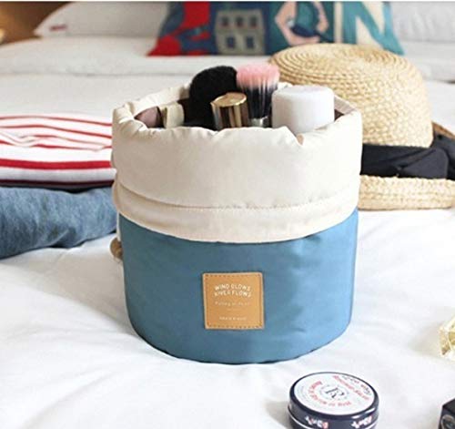 [Australia] - Travel Cosmetic Bags Barrel Makeup Bag,Women&Girls Portable Foldable Cases,EUOW Multifunctional Toiletry Bucket Bags Round Organizer Storage Pocket Soft Collapsible(Deepblue) Deepblue 