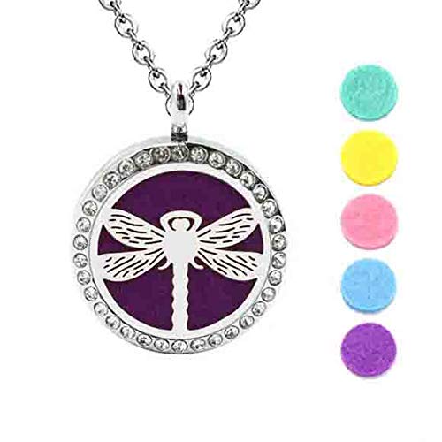 [Australia] - DIYear Fashion Cute Dragonfly Locket Pendant Aromatherapy Essential Oil Diffuser Necklace for Women Girls 