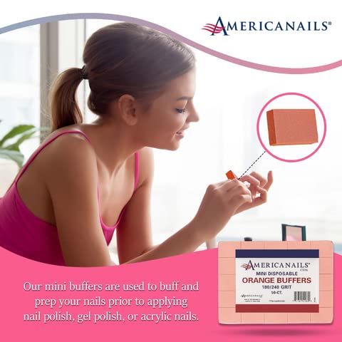 [Australia] - Americanails Mini Orange Buffers - (180/240 Grit) - Professional Salon Quality White Buffing Blocks for Nails - Buff Nails Prior to Application of Polish, Gel Polish, Gel, Acrylic, Double-Sided, 50 Ct Orange (180/240 Grit) 