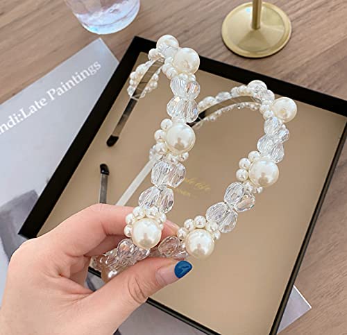 [Australia] - Bamboopack 1 Pack Women Crystal Pearl Headband Crystal Embellished Headband Glitter Hairband Headwear Hair Accessories for Daily Party Wedding 