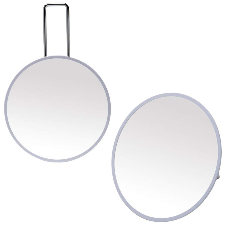 [Australia] - YEAKE Hand Mirror with Handheld Metal Stand, Table Desk Makeup Mirror Portable Travel for Multi-Hanging Wall Mirror On Bathroom Shower Shaving(Circle) 9.4"L x 5.9"W (Round) White & Metal(large Handheld Makeup Mirror) 