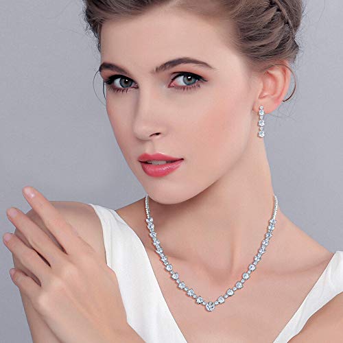 [Australia] - EVER FAITH Wedding Silver-Tone Clear Zircon CZ Flower Circle Necklace Earrings Set 