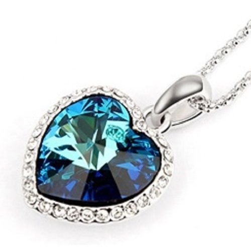 [Australia] - Crystals from Swarovski Heart of The Ocean Set Pendant Necklace 18" Hook Earrings Bracelet 8" 18 ct White Gold Plated 