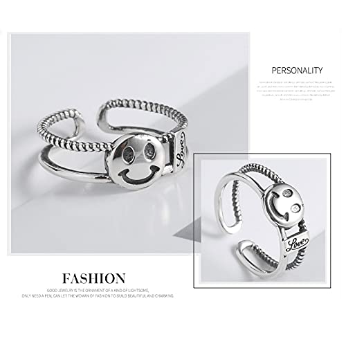 [Australia] - Vintage Smile Face Rings for Woman Girl Opening Adjustable English Letters Smile Expression Statement Ring for Man Boy Smile face ring #1 