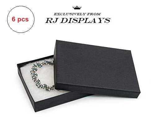 [Australia] - 6 Pack Cotton Filled Matte Black Color Paper Cardboard Jewelry Necklace Bracelets Watch Gift and Retail Boxes Size 7 1/8" x 5 1/8" x 1 1/8" Inch - by R J Displays 