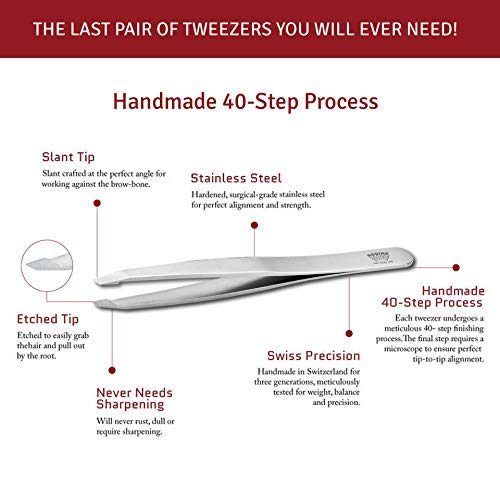 [Australia] - Regine Switzerland Slant Tweezer - Handmade in Switzerland - Professional Eyebrow, Facial & Hair Remover - Etched Interior Tip to Grab Hair From the Root - Perfectly Aligned Tips - Stainless Steel Slant Tip Tweezer 