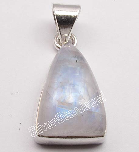 [Australia] - SilverStarJewel Blue Rainbow Moonstone Pendant 2.8 cm Solid Sterling Silver Made In India 