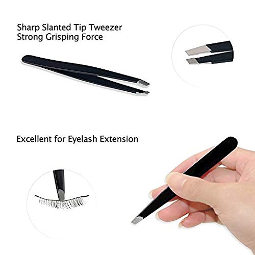 [Australia] - bC BimeTALliC CAble Stainless Steel Tweezers Slanted, Pointed and Flat Tip for The Removal of Facial, Ingrown Hairs, Splinters and The Treatment of Blackheads, Black 