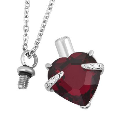 [Australia] - JewelryHouse Urn Necklace Memorial Ashes 12 Colors Birthstone Crystal Holder Cremation Keepsakes Heart Love Necklace Deep Red 