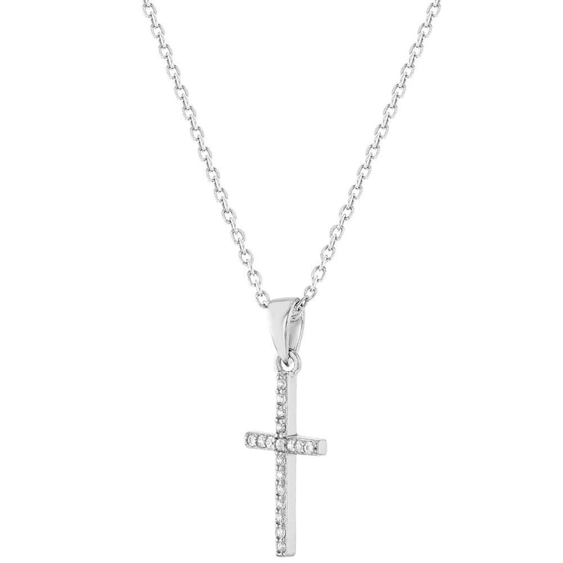 [Australia] - 925 Sterling Silver Cubic Zirconia Small Cross Girl's Necklace - CZ Small Tiny Religious Pendant with 16" Necklace for Kids & Girls Clear 