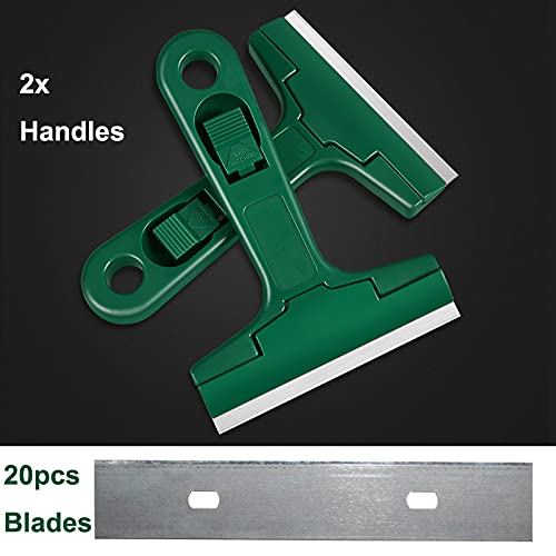 [Australia] - 2pack 5.5 inches Industry Glass Scraper Scraping Hand Tool, T Shape Razor Blade Scraper with 20x Blades, Steel Scraping Knife for Window Stove Windshield Aquarium Tile Floor Wall Cleaning (Green) Green 