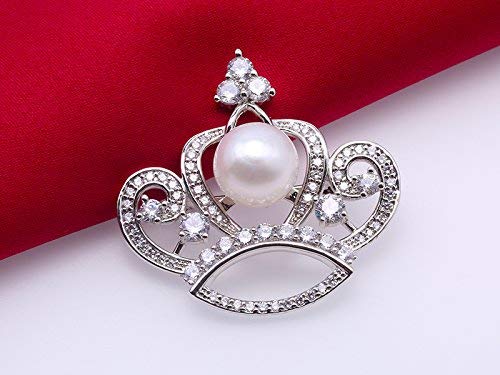 [Australia] - JYX Crwon Brooch 10mm White Freshwater Cultured Pearl Brooch-Silver Tone 