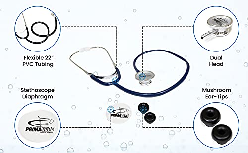 [Australia] - Primacare DS-9290-BL Adult Size 22 Inch Stethoscope for Diagnostics and Screening Instruments, Lightweight and Aluminum Double Head Flexible Stethoscope, Blue 