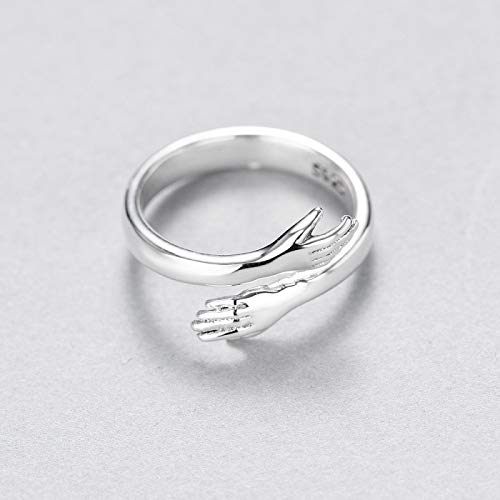 [Australia] - 4 Pieces Hugging Hands Rings Gold Silver Hands Embrace Open Rings Adjustable Couple Hug Rings Romantic Lover Wedding Ring Jewelry Gifts 