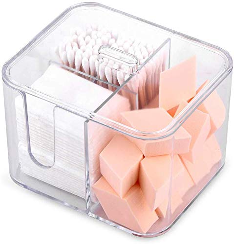 [Australia] - SUNFICON Cotton Swab Balls Holder Cotton Pads Holder Organizer Q-tip Dispenser Qtip Storage Canister Cosmetic Pads Container Flossers Box Case with 4-Grid Design,Acrylic Crystal Clear 1 lid 