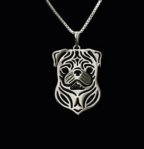 [Australia] - Pug Dog Sterling Silver Necklace Dangle Earrings Set by Ginger Lyne Puppy Dog Pet Pendant Box Chain Doggie Animal Paw Print Heart Jewelry for Pit Mom Women Girls Teens 