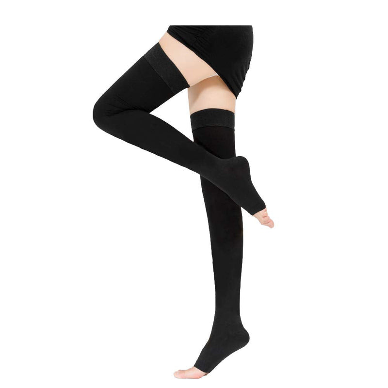 [Australia] - Compression Stockings Thigh High for Women Men 20-30 mmhg Graduated Compression Socks Open Toe Compression Support Hose with Non-Slide Silicone Dot Band for Swelling and Varicose Veins (Black,L) Black Large (1 Pair) 