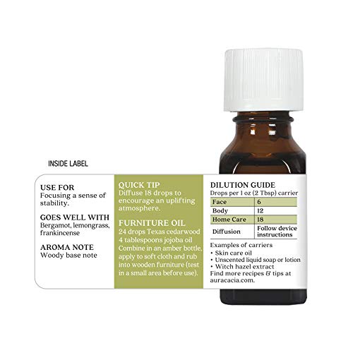 [Australia] - Aura Cacia Pure Texas Cedarwood Essential Oil | 0.5 fl. oz. | Juniperus mexicana 