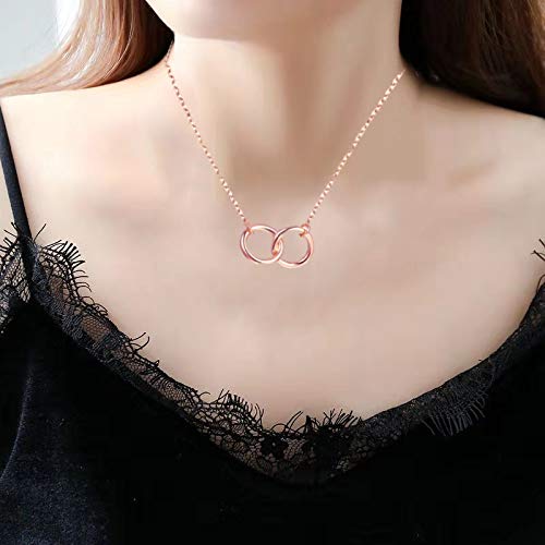 [Australia] - Best Friend Interlocking Circle Necklace for 2,Dainty Double Infinity Circle Pendent Necklace Message Card Jewelry Birthday Gift 2 rose gold 