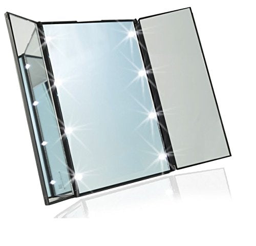 [Australia] - MAXPRETTY 3-folds Handheld Mirror for Make up Portable Design with Illuminated LED Lights(battery included) 