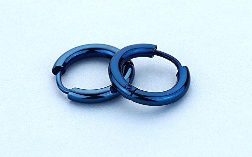 [Australia] - findout Ladies Multiple Colors to Choose fromTitanium Steel 10mm 12mm 14mm Classic Simple Circle Flattened Hoop 3 Pairs Earrings, for Man Women Girls (f1812) (Blue) 