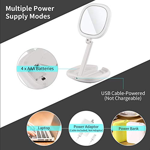 [Australia] - Lighted Makeup Mirror, Beautifive Double Sided Magnifying Mirror, Vanity Mirror with Lights, Smart Design with Brightness&Angle&Height Adjustability, Folding Compact Mirror, LED Mirror for Travel 1X/7X 