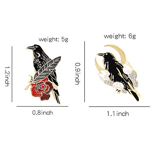 [Australia] - Black Crow Enamel Pins Set Art Rose Moon Lapel Pin Cute Aesthetic Badges for Children Women Backpack Shirt Denim Bag 2pcs 