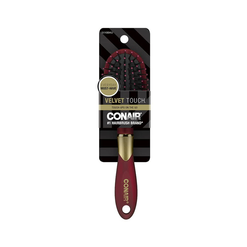 [Australia] - Conair Velvet Touch Mid-Size Cushion Hair Brush with Nylon Bristles and Soft-Touch Handle for On-the-Go Touch-Ups (Colors and Packaging Vary), 1 Count 