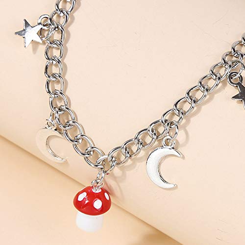 [Australia] - ZZ ZINFANDEL Star Moon Mushroom Necklace Earrings Set for Women Girls,Fashion Punk Chain with Charm 3D Simulation Mushroom Pendant Choker for Vegetables Jewelry A 