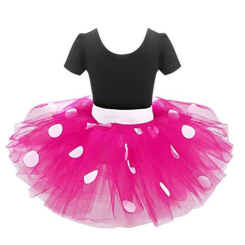 [Australia] - Toddler Baby Girls' Polka Dots Tutu Mouse Dresses Fancy Dance Costume Cosplay Party Dress up with Ears Headband Hot Pink+black(big Dots) 12-18 Months 